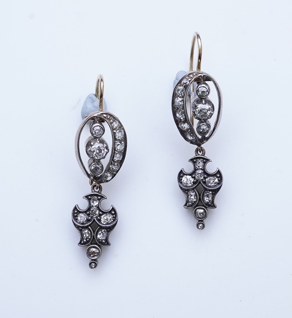 A pair of diamond earrings, late 19th century, composite